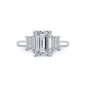 925 Sterling Silver CZ Emerald Cut 3 Stone Engagement Wedding Band Ring Size 6-9 - Picture 1 of 2