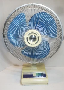 VINTAGE SAMSUNG SF-1200A BLUE 3-SPEED 12" OSCILLATING TABLE DESK FAN - Picture 1 of 8