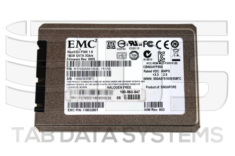 EMC 100-563-547 14GB SATA 3Gbps 1.8" SLC SSD 118032801 for VNXe3100 - Image 1 of 1