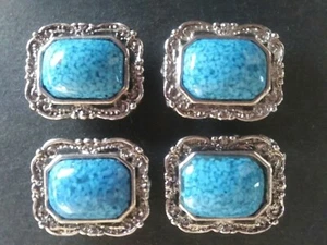 *COMO NUEVO* 4 CUBIERTAS DE BOTONES TURQUESA 1" - TONO PLATA - WESTERN - Envío Gratis - Imagen 1 de 4