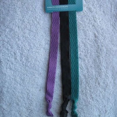 3 Goody Ouchless Ribbon Headwraps Black Teal Purple Headbands Soft Fabric Lace - Image 1 of 4