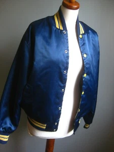 Vintage RETRO VARSITY JACKET 40 42 44  usa college 80s 90s preppy shiny stripe - Picture 1 of 12