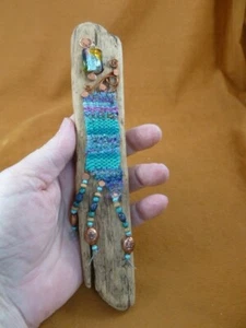 G-61 turquoise wool knit Beaded copper beach driftwood CA art Charlotte Vincent - Picture 1 of 6