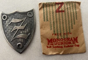 NOS 1920's-1930's Monogram Junior Radiator Motometer Cap Shield Letter Z Brushed - Picture 1 of 6