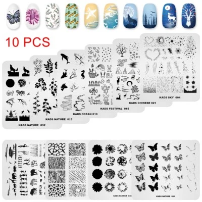 Juego de 10 placas de estampado de uñas KADS plantillas de arte en uñas placa flor mariposa  Foto 1 de 4