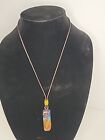 Vtg Corded Necklace W/Multicolored Stone/Abstract Copper Wire In Resin Pendant
