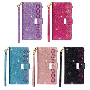 Glitter Wallet Case for Samsung Galaxy S23 Ultra S22+ S21 Card Slots With Strap - Picture 1 of 33