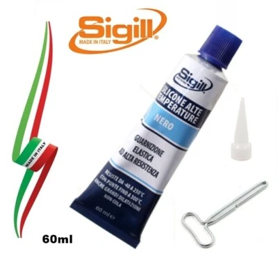 SILICONE PER ALTA TEMPERATURA 350° COLORE NERO 60 ml "SIGILL 100% MADE IN ITALY- - Immagine 1 di 2