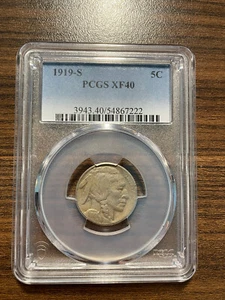 1919-S Buffalo Nickel 5C PCGS EXTRA FINE 40 XF 40 Type 2, "FIVE CENTS" In Recess - Picture 1 of 4