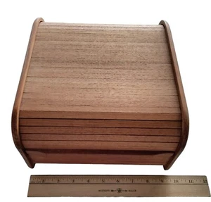 Vtg Kalmar Designs Teak Disc Diskette Holder Tambour Roll Top Box w/ Dividers - Picture 1 of 10
