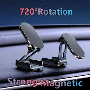 Foldable Mount Car Phone Holder Magnetic Stand Metal 720° Rotate Magnet Folding - Picture 1 of 16