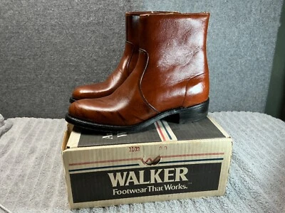 NOS  Mens WALKER (Golden Retriever)Leather  Side Zipper Cowboy Ankle Dress Boots - Image 1 of 4
