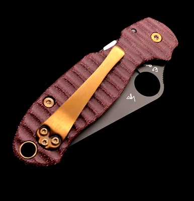 Spyderco Para 3 C223GPBK  Red Micarta Anso Bronze Titanium Screws & Clip - Image 1 of 4
