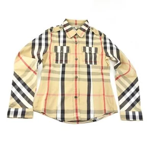 BURBERRY Girl's: Beige, "Nova Check" & Logo Long Sleeve Shirt Sz: 10Y/140cm - Picture 1 of 8