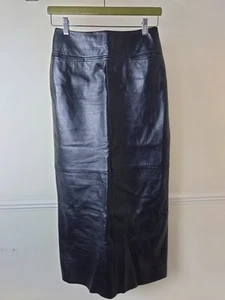 Oska Black 100% Real Leather Midi skirt Pencil Straight Size 1 UK 10 Pockets - Picture 1 of 12