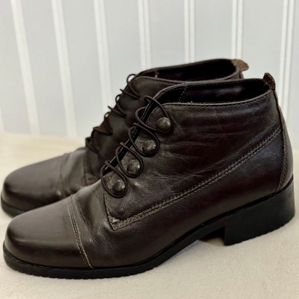 Botines Sporto Para Mujer Cuero Marrón 6.5 M Victoriano Abuelita Estilo Botón Foto 1 de 4