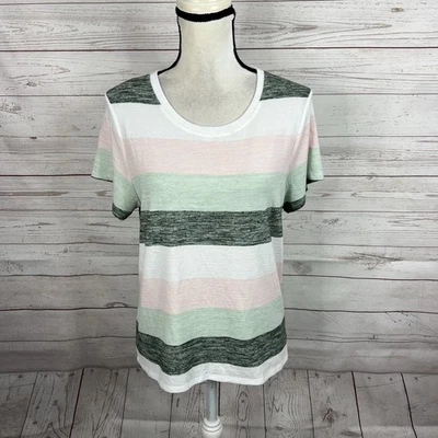 Market & Spruce Juuna Hi-Low Knit Top Size Medium Petite Striped Short Sleeve - Image 1 of 4