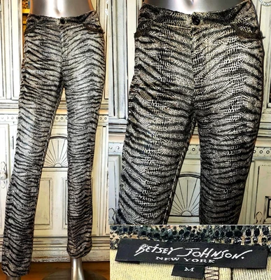 Vintage Betsey Johnson New York 90s Crushed Velvet Zebra Snakeskin Dress Pants M - Image 1 of 4