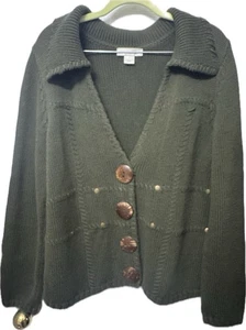 Christopher & Banks Women’s Green Cardigan Sweater with Large Wood Buttons - Med - Picture 1 of 11