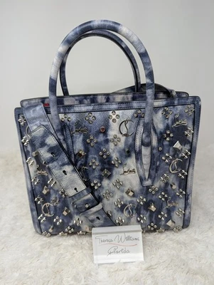 New Authentic Christian Louboutin Blue Medium Paloma Leather Satchel - Image 1 of 4