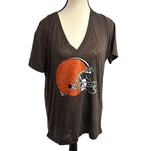 PINK Victoria's Secret T-Shirt Damen M Cleveland Browns NFL Helm V-Ausschnitt braun - Bild 1 von 6