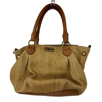 J экипажа сплетенный соломенной кожи отделки сумка с короткими ручками желтовато-коричневый коричневый - Изображение 1 из 4