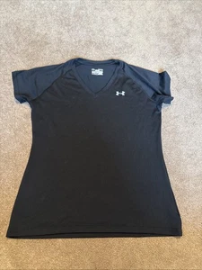 Damen Medium Semi-Fitted Under Armour Heatgear Schwarz V-Ausschnitt Shirt Kurzarm - Bild 1 von 8