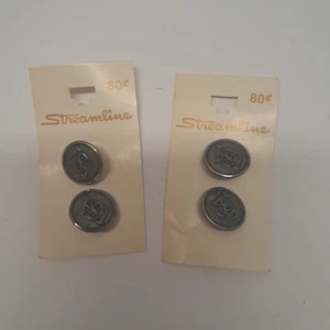 Vintage Streamline Button Co. Silber Metallknöpfe auf Originalkarten 2 Paar - Bild 1 von 3