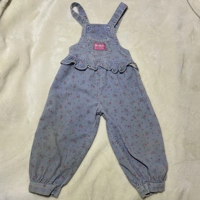 Mono vintage con volantes florales rosa pana azul claro OshKosh B'Gosh de los años 80 Foto 1 de 4