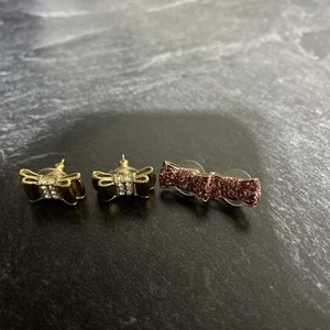 Kate Spade Pink & Gold Puff Bow Tie Stud Earrings (two Sets) - Picture 1 of 7