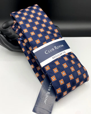 Corbata regular para hombre Club Room ~ azul y naranja ~ Mayhew limpia ~ nueva precio de venta sugerido por el fabricante: $55. Foto 1 de 3