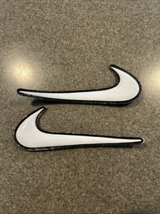 Nike Swoosh Patch Lot 2 Running Shoe Sneaker Skating Badge Logo White Vinyl 4.5” - Picture 1 of 3