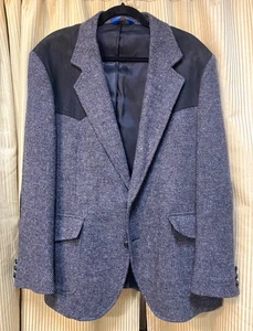 Pendleton Western Jacket Men's Size 44 Herringbone Wool Suede Gray Vintage 70s - Picture 1 of 8