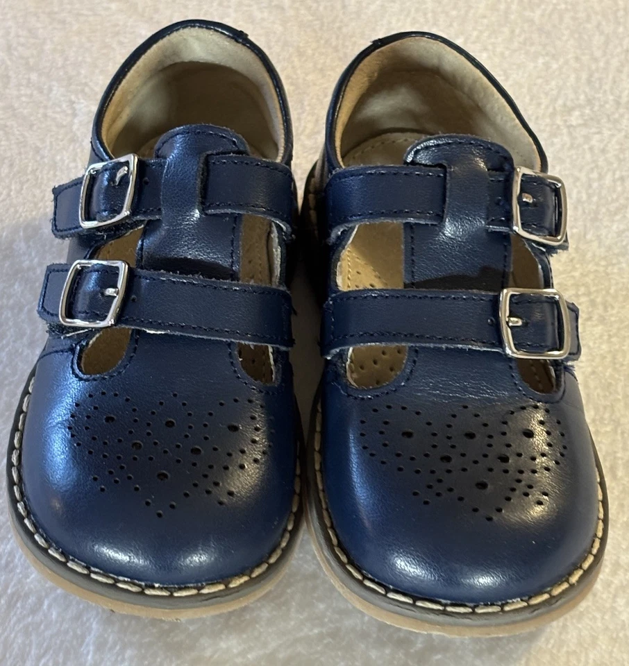 Zapatos L’amour Niña Niño Cuero Azul Nay Mary Jane’s Doble Correa Talla 7 Foto 1 de 4