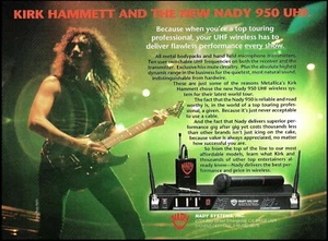 Metallica Kirk Hammett 1993 Nady 950 UHF Wireless System ad 8 x 11 advertisement - Picture 1 of 3