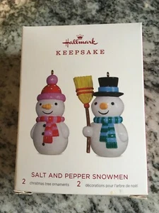 Hallmark Salt and Pepper Snowmen 2 Christmas Tree Ornaments - Picture 1 of 4