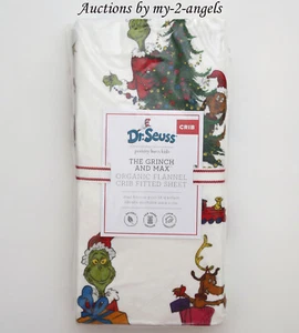 NEW Pottery Barn Kids DR SEUSS GRINCH AND MAX Organic Flannel Crib Fitted Sheet - Picture 1 of 1