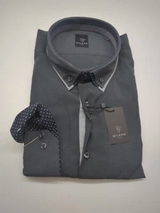 Camisa Milano Italy manga larga doble cuello talla 3XL 47 negra MODERN FIT - Imagen 1 de 5