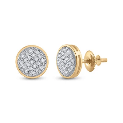 Pendientes circulares con racimo de diamantes de oro amarillo de 10 quilates Macey Worldwide Jewelry de 1/10 quilates Foto 1 de 3