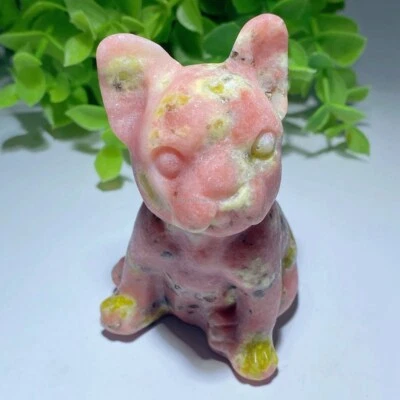 Natural Taugast Stone Quartz Crystal French Bulldog Carved Healing Animal Amulet - Image 1 of 4