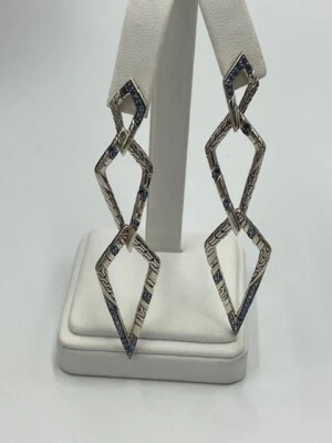 Pendientes largos colgantes John Hardy Lahar de plata de ley con zafiro azul *impecables* Foto 1 de 4
