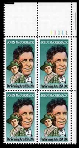 US Scott # 2090, John McCormack, Tenor, Plate Block of (4) 1984 20¢ Stamps, MNH - Picture 1 of 1