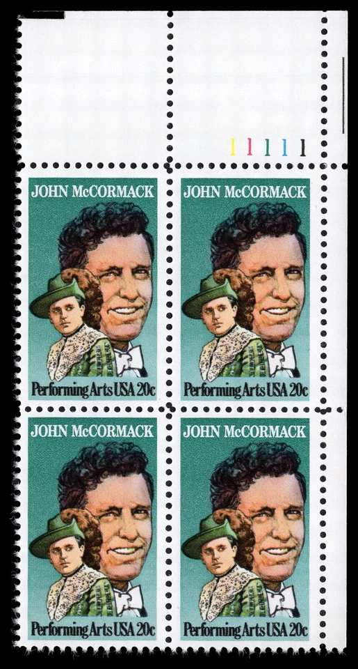 US Scott # 2090, John McCormack, Tenor, Plate Block of (4) 1984 20¢ Stamps, MNH - Image 1 of 1