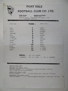 PORT VALE v STOKE CITY | 1989/1990 | RESERVES | 28 MAR 1990 | UK FREEPOST - Picture 1 of 2