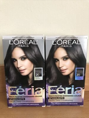 Lote 2x Loreal Feria Color de Cabello Permanente Brillante #20 Cuero Negro NUEVO Foto 1 de 4