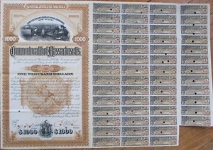 Commonwealth of Massachusetts 1896 Railroad Crossing Gold Bond Certificate, MA - Bild 1 von 3