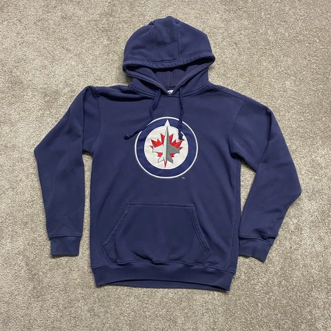 Winnipeg Jets Sweatshirt Adult Small Blue Pullover Big Logo Hoodie NHL Mens Cover