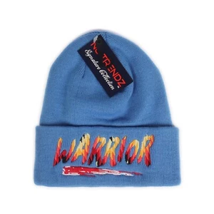 Warrior Embordered Cuffed Beanie Winter Knit Skull Hat Soft Beanie-Blue - Picture 1 of 6
