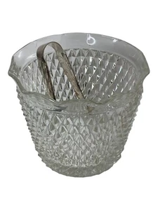 International Silver Co Clear Diamond Cut Ice Bucket w/ SILVER Tongs Cookie Jar - Picture 1 of 15