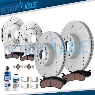 Front Rear Drilled Disc Rotors Brake Pads for 2016 - 2018 Chevy Camaro 2.0L 3.6L - Image 1 of 4